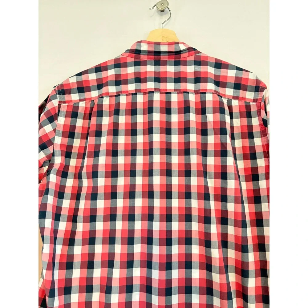 J.Crew Mens Lightweight Cotton Gingham Button‎ Down Shirt Red Navy Large